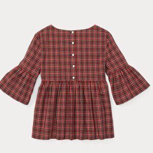 Polo Ralph Lauren Youth Girls Tartan Plaid Bell Sleeve Top Blouse Size 14